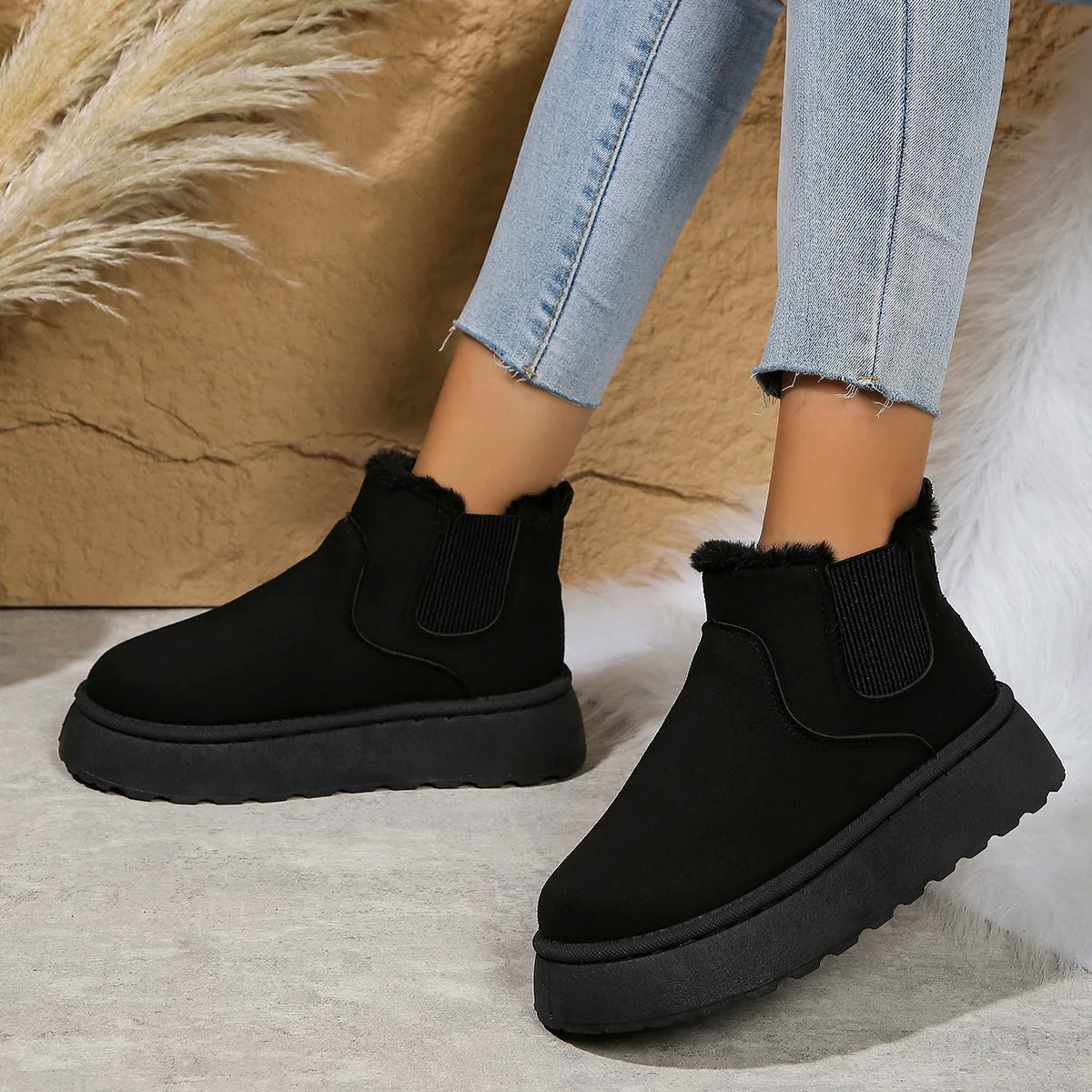 Winter Plush-Lined High-Top Ankle Snow Boots for Women – Warm, Comfortable, and Slip-On Design