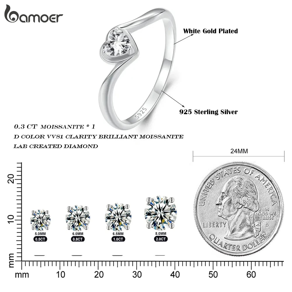 0.3 Carat Heart-Shaped Moissanite Engagement Ring – White Gold Plated 925 Sterling Silver VVS1 Solitaire Band for Women