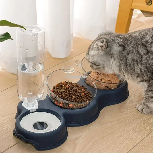 3-in-1 Automatic Cat & Dog Feeder with Water Fountain – Elevated Double Bowl Food and Water Dispenser