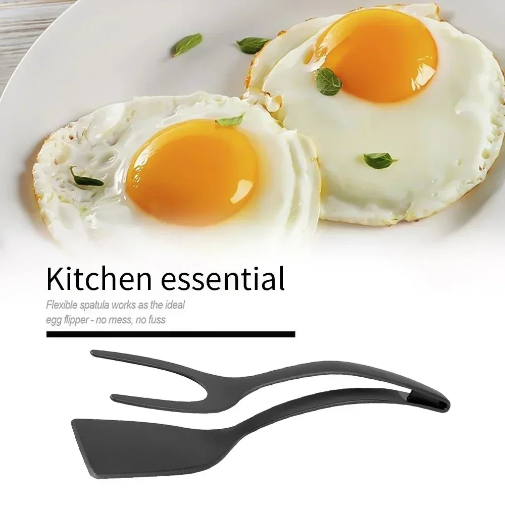 2-in-1 Nylon Grip Flip Tongs – Silicone Spatula Tongs for Eggs, Pancakes, Steak & Fried Foods