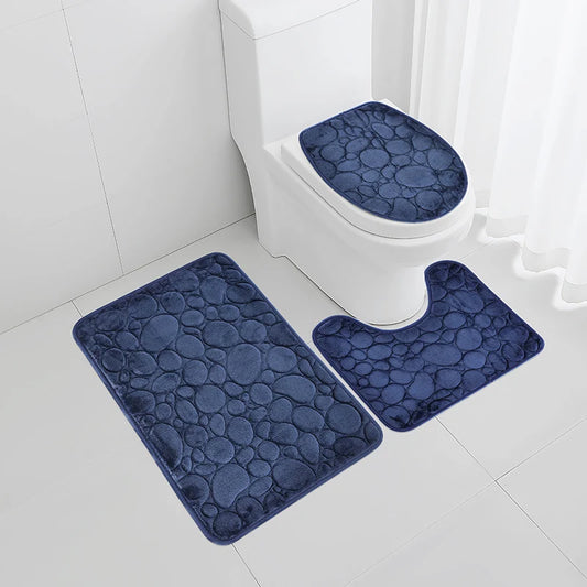 3-Piece Bathroom Mat Set – Soft Microfiber, Non-Slip Water-Absorbing Floor Rugs with Modern Striped Pattern