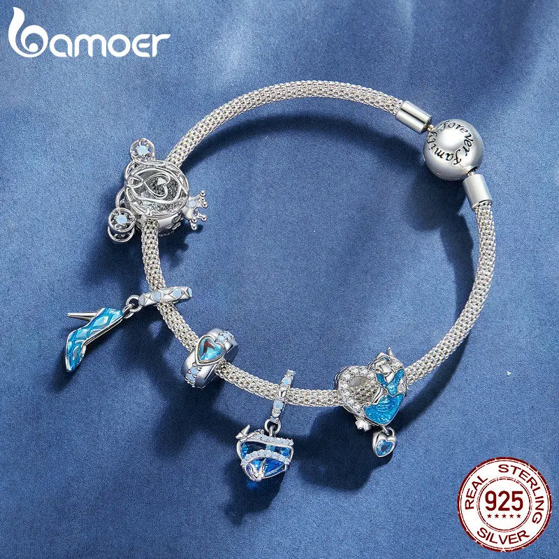 Sterling Silver Pumpkin Carriage & Dancing Shoes Charm Bead – Heart-Shaped Pendant for DIY Bracelets