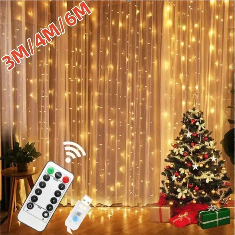 USB Curtain Fairy Lights with Remote – 8 Modes LED Window Garland, 3x3M to 6x3M Sizes, Warm/Cold/Multicolor for Holiday & Home Decor