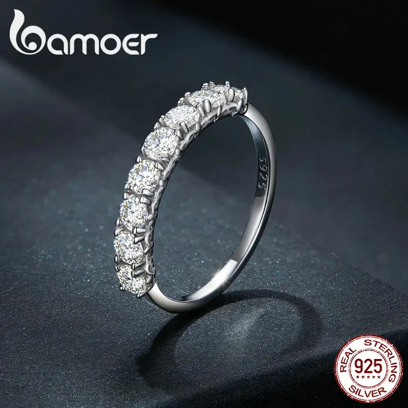 0.8CT Round Moissanite Eternity Ring – 925 Sterling Silver Classic Wedding Band for Women