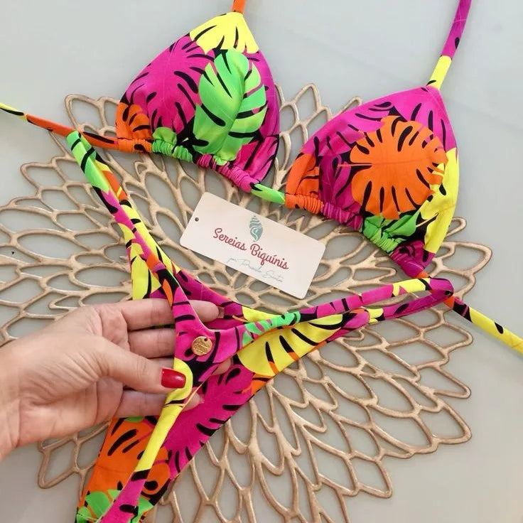 Women's Printed Bikini Set – Fashion Split G-String Swimsuit with Wire-Free Support and Chest Pads, Ideal for Beach Holidays
