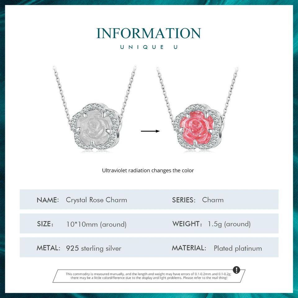 925 Sterling Silver Rose Hanging Charm – Color-Changing Flower Pendant for Bracelet or Necklace DIY