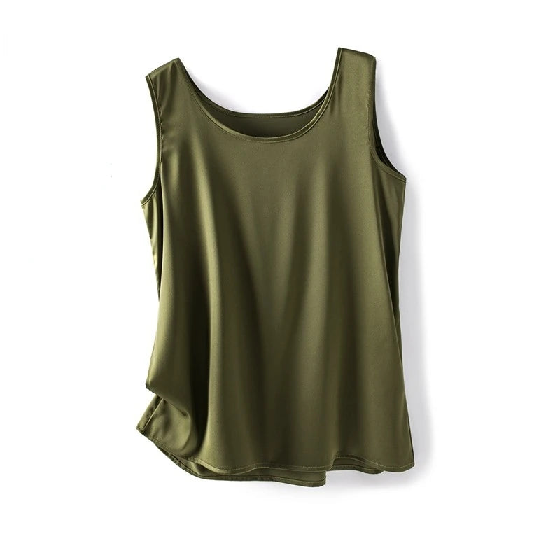 Women's Silk-Look Short Sleeve Tee – Loose Fit Acetate Camisole-Style Top for Elegant Summer Casual Outfits
