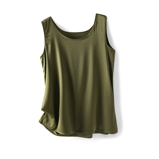 Women's Silk-Look Short Sleeve Tee – Loose Fit Acetate Camisole-Style Top for Elegant Summer Casual Outfits