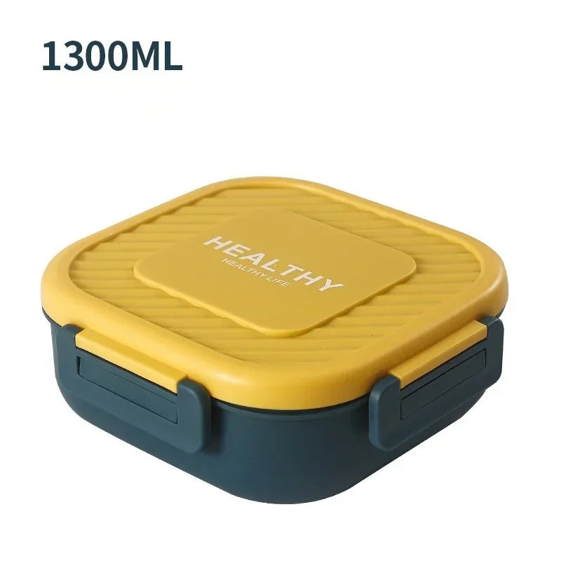 1300ml Portable Lunch Box with Tableware – Microwaveable Square Bento Box for School, Office, or Picnic