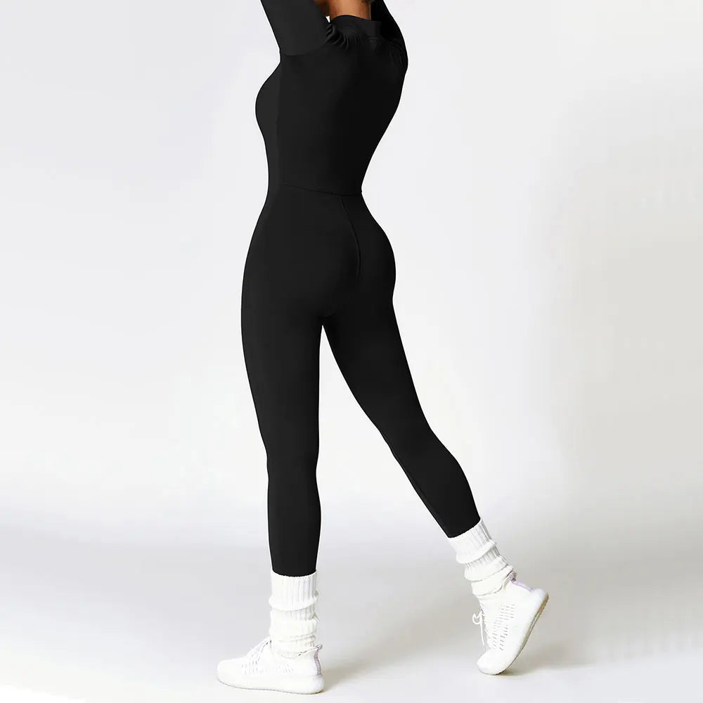 Women's Velvet Long Sleeve Yoga Jumpsuit – Thermal One-Piece Fitness Activewear for Pilates, Gym & Training