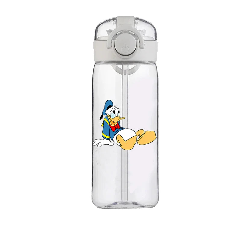 400ml Cartoon Straw Water Cup for Kids – Drop-Resistant Portable Drinking Bottle with Lid and Handle, Donald Duck Design for School or Gifts