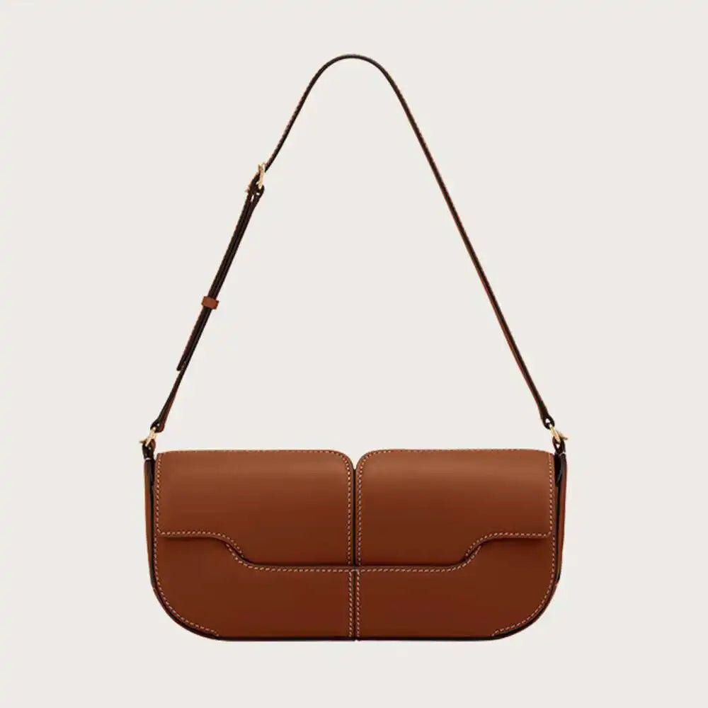 Women's Smooth Cowhide Leather Tote Shoulder Bag – Elegant Underarm Baguette Purse
