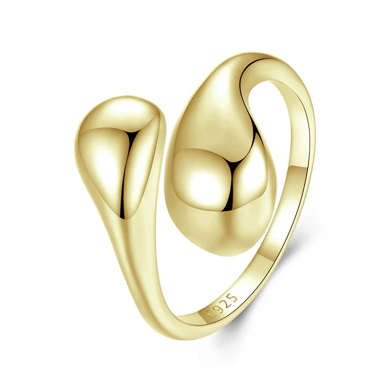Chunky Gold Water Droplet Statement Ring – Adjustable 925 Sterling Silver Thumb Band for Women