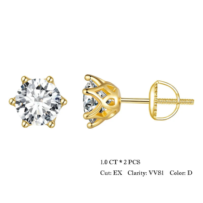 925 Sterling Silver Moissanite Stud Earrings – 1.0CT D Color Round Brilliant Cut for Engagement or Wedding