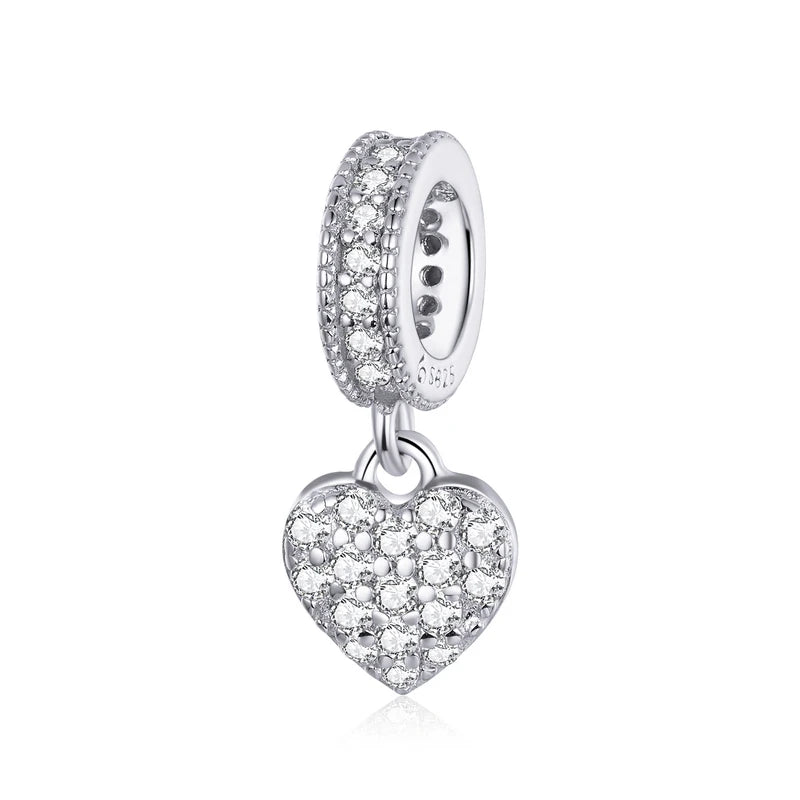 925 Sterling Silver Family Heart Cross Charm – Clear 5A Crystal Bead for Bracelets & Necklaces