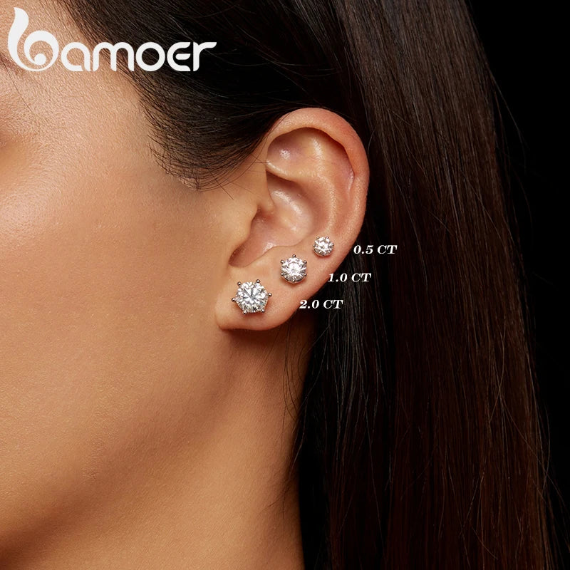 925 Sterling Silver Moissanite Stud Earrings – 1.0CT D Color Round Brilliant Cut for Engagement or Wedding