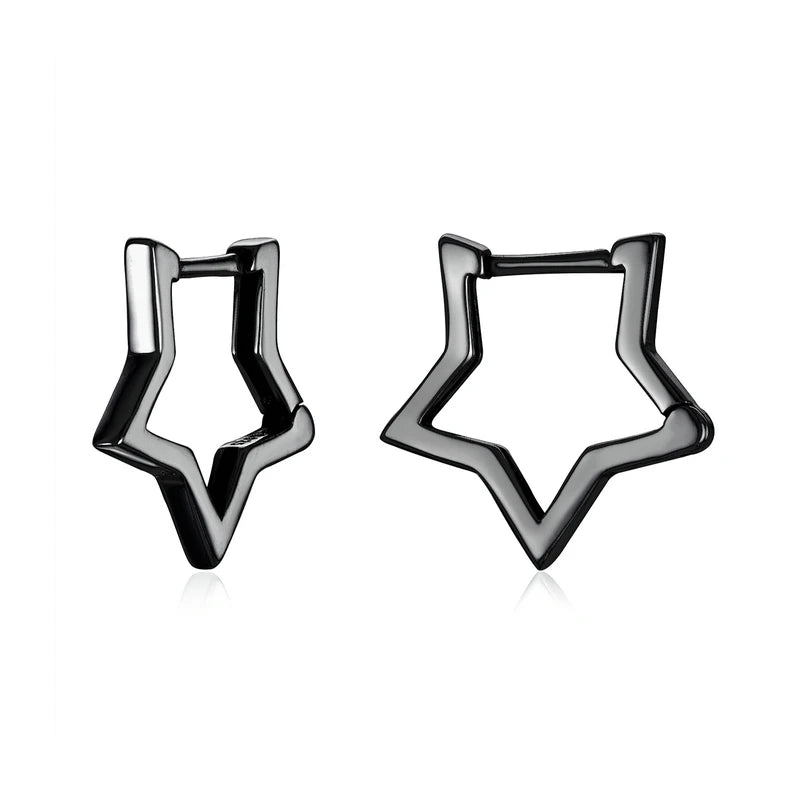 925 Sterling Silver Star-Shaped Hoop Earrings – Minimalist Starlike Design for Women