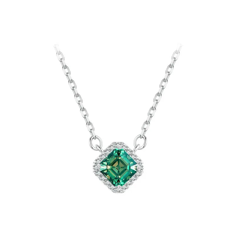 925 Sterling Silver Green Moissanite Pendant Necklace for Women – VVS1 Lab Diamond, 18K White Gold Plated, Classic Fine Jewelry Gift