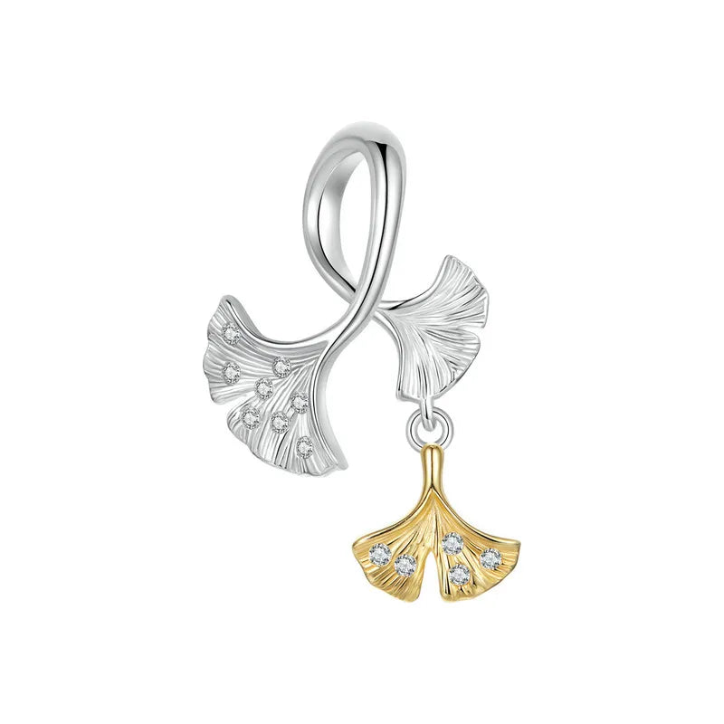 925 Sterling Silver Ginkgo Leaf and Butterfly Heart Charm – Autumn Collection Bead with Zircon for DIY Bracelets