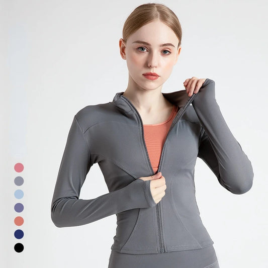 Women's Long Sleeve Sports Jacket – Zip-Up Warm Fitness Top for Yoga, Running, and Cycling