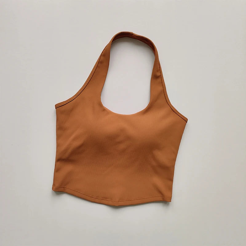 Women's One-Piece Cup Shockproof Sports Bra – Hanging Neck Fitness Tank Top