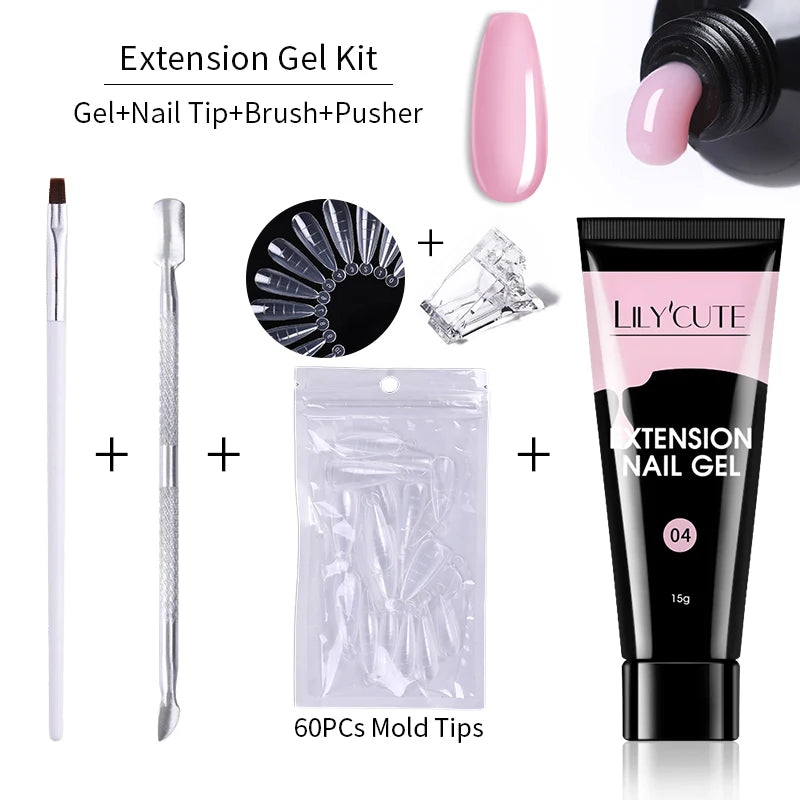 15ml Nail Extension Gel Kit – Soak Off UV Acrylic Gel in White, Clear & Pink for Home or Salon Nail Art