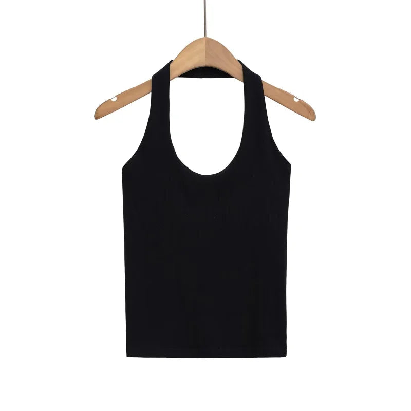 Slim Fit Stretch Backless Halter Top – Sexy Solid Color Neck-Hang Summer Tank for Women