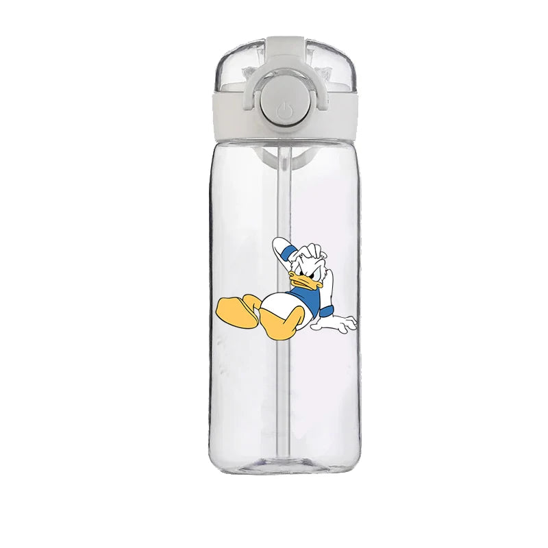 400ml Cartoon Straw Water Cup for Kids – Drop-Resistant Portable Drinking Bottle with Lid and Handle, Donald Duck Design for School or Gifts