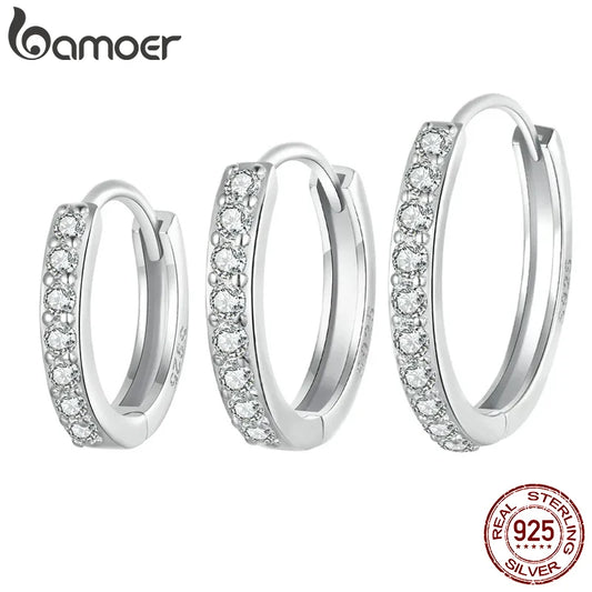 Classic CZ Huggie Hoop Earrings in 925 Sterling Silver – White Gold Plated Ear Cuffs for Women