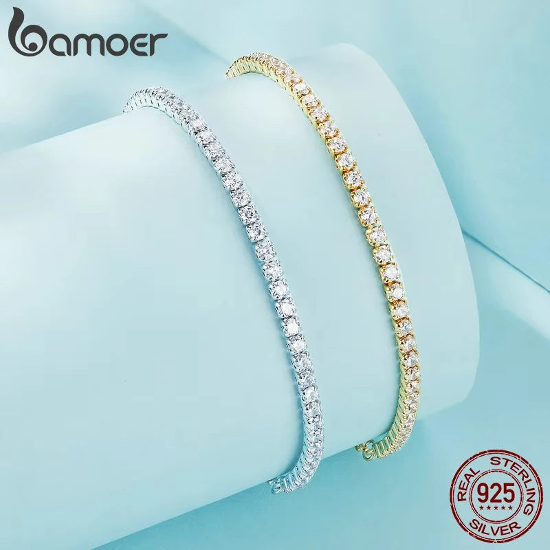 14K Gold Plated CZ Tennis Bracelet – Adjustable 925 Sterling Silver Slider Bracelet for Women