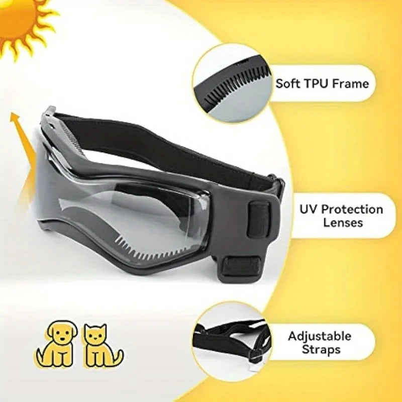 UV-Protective Dog & Cat Sunglasses – Curved Lens Goggles for Small and Medium Pets, Outdoor Eye Protection