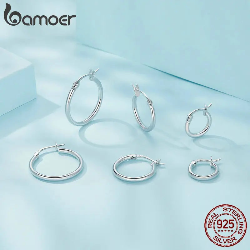 925 Sterling Silver Bold Hoop Earrings – 14K White Gold Plated Hypoallergenic Tube Design for Women