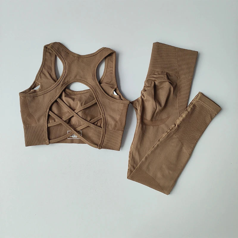 2-Piece Seamless Sports Bra and Leggings Set – Shockproof Yoga and Running Fitness Suit