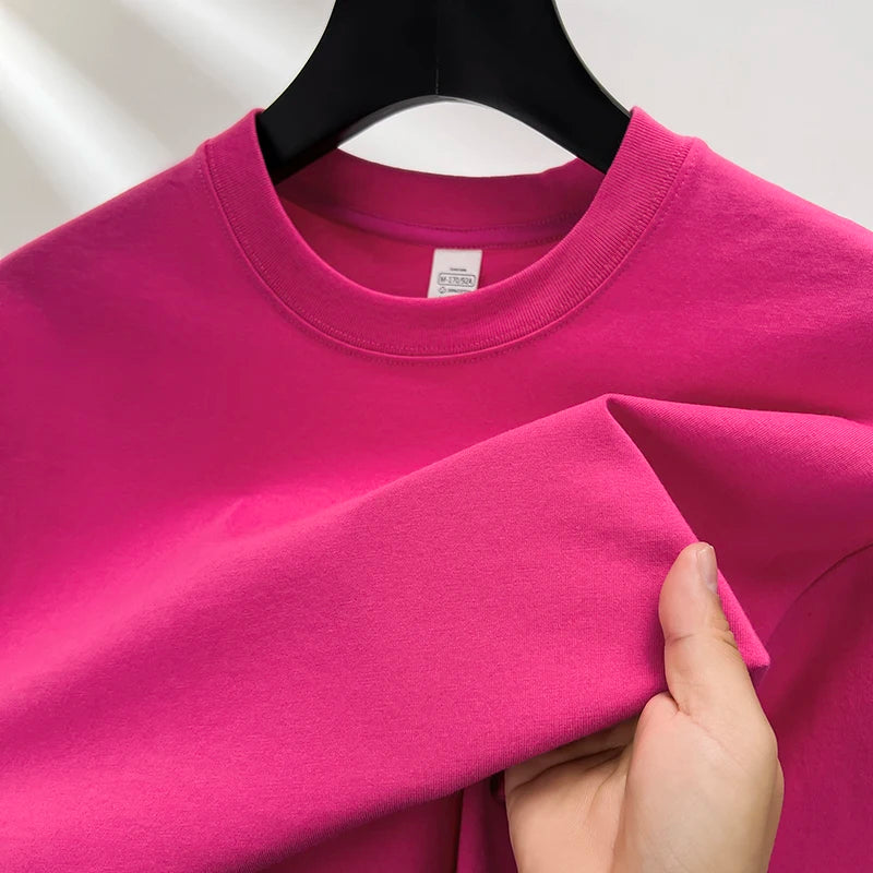 100% Cotton Men's Summer T-Shirt – Casual Loose Fit Round Neck Solid Color Tee (Plus Sizes Available)
