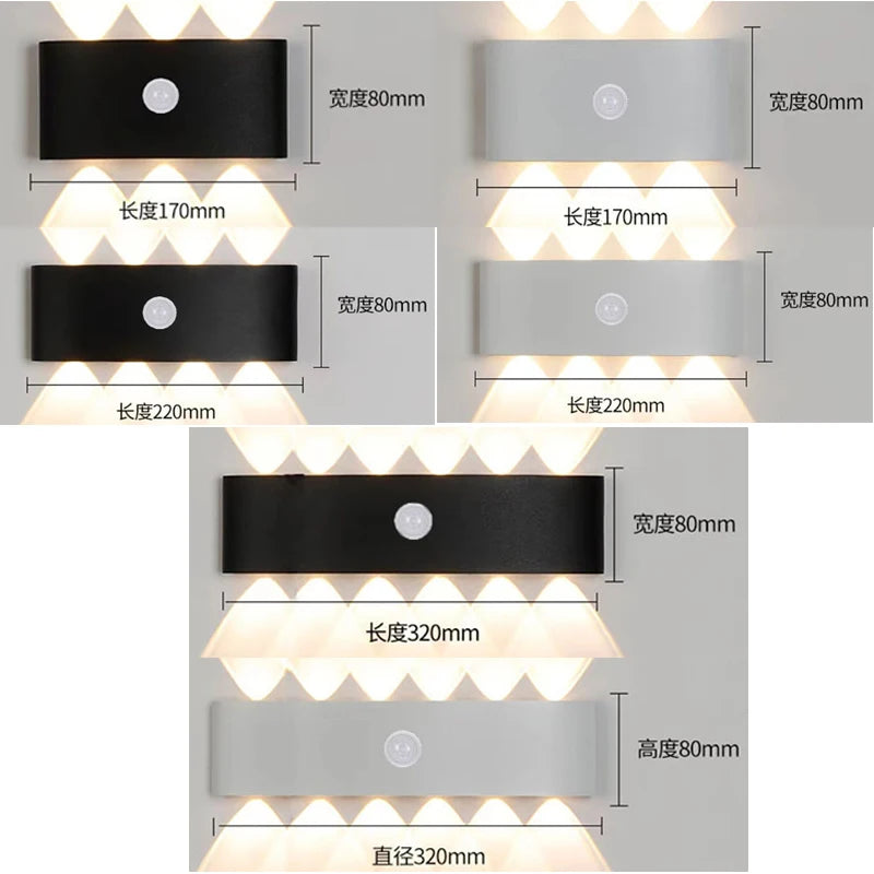6W/8W/12W PIR Motion Sensor LED Wall Light – Waterproof IP65 Outdoor Indoor Aluminum Sconce for Garden, Porch, Corridor