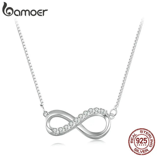 Sterling Silver Infinite Love Moissanite Pendant Necklace – Box Chain 40+5cm for Women, Anniversary Jewelry Gift