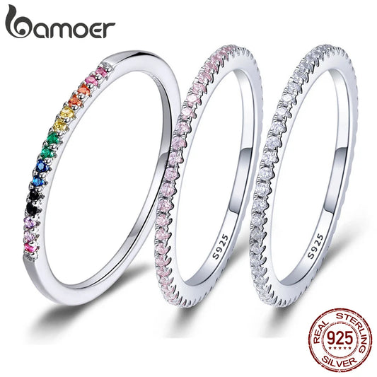 925 Sterling Silver CZ Simulated Diamond Stackable Ring – Platinum Plated Eternity Band for Women