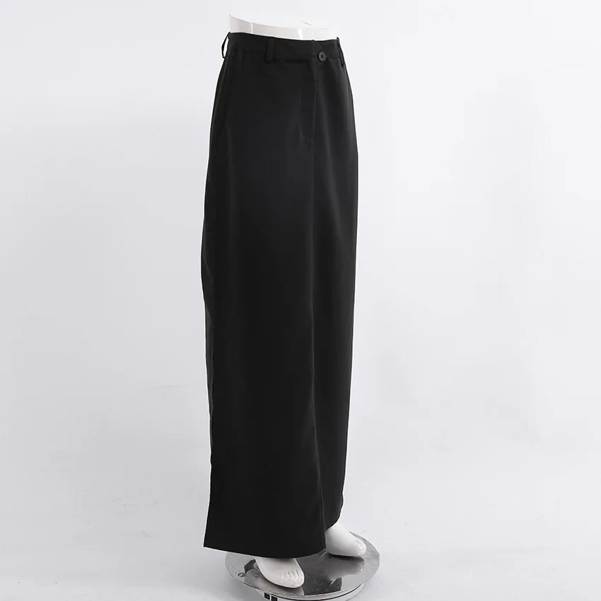 Women's Vintage High Waist Split Long Skirt – Casual Cotton Blend Buttoned Maxi for Spring and Summer
