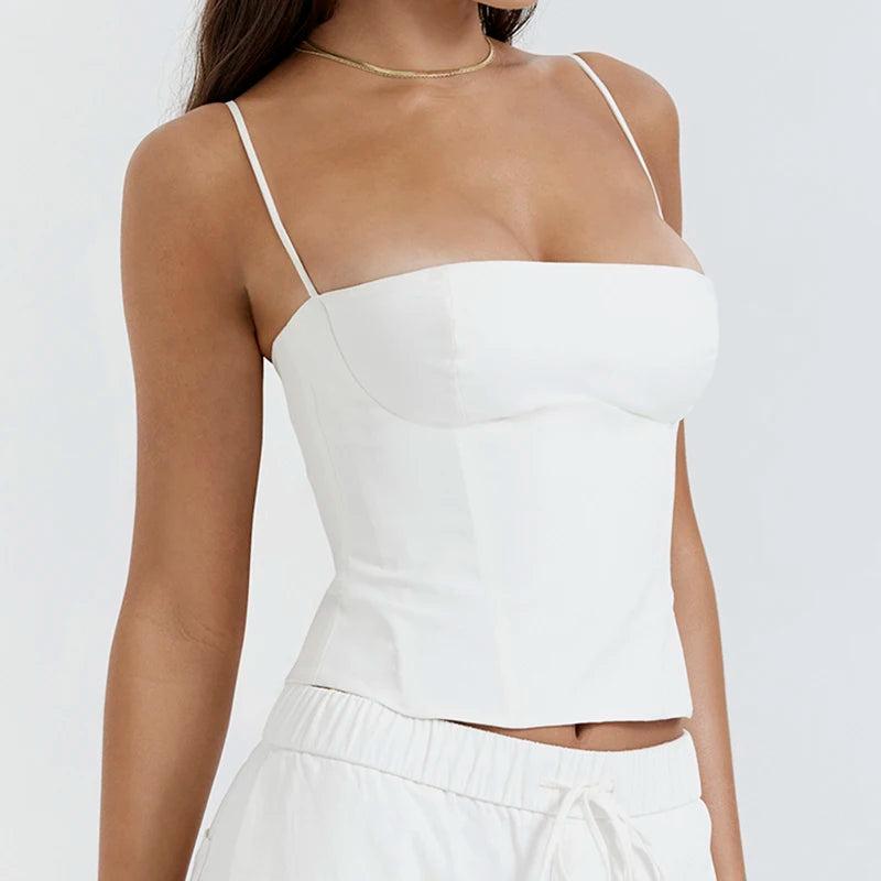 Women's Y2K Backless Zip-Up Corset Crop Top – Elegant Spaghetti Strap Bustier Camisole for Summer Clubwear and Vintage Style