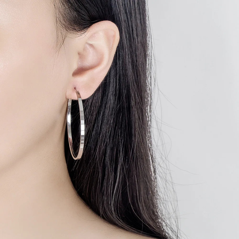 925 Sterling Silver Geometric Hoop Earrings in 3/4/5/6cm Sizes – Diamond-Inspired Luxury Fashion Jewelry for Women