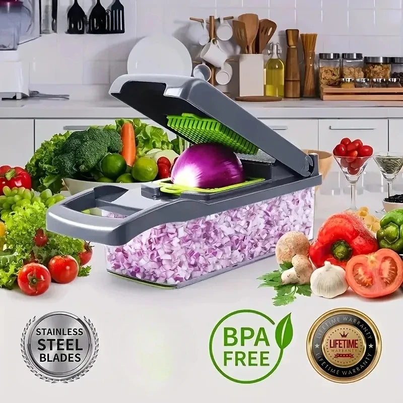 14/16-in-1 Multifunctional Vegetable Chopper and Slicer – Food Dicer, Grater, Cutter with Handle for Easy Prep, Kitchen Tool Set