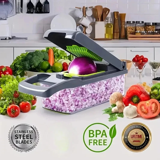 14/16-in-1 Multifunctional Vegetable Chopper and Slicer – Food Dicer, Grater, Cutter with Handle for Easy Prep, Kitchen Tool Set