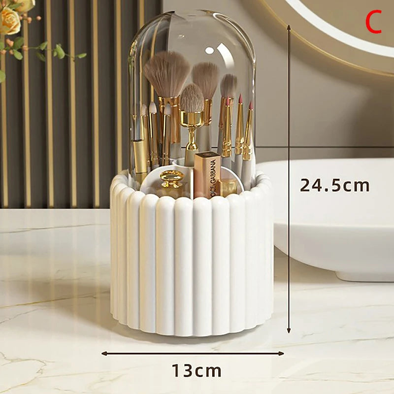 360° Rotating Makeup Brush Holder with Lid – Dustproof Lipstick & Cosmetic Organizer Storage Box