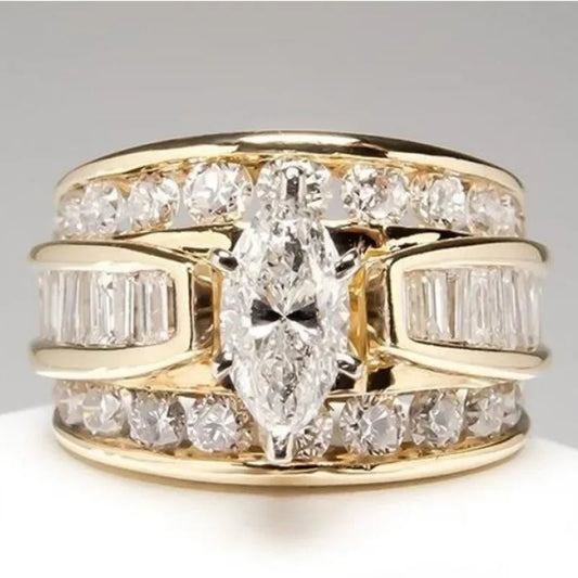 18K Multi-Tone Gold Oval Diamond Ring for Women – 1 Carat Natural VVS2 Diamond with Side Stones, Elegant Wedding and Anniversary Jewelry