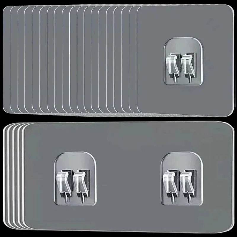 Waterproof Adhesive Wall Hooks – No-Drill Removable Transparent Storage Rack for Bathroom, Kitchen, and Home Use