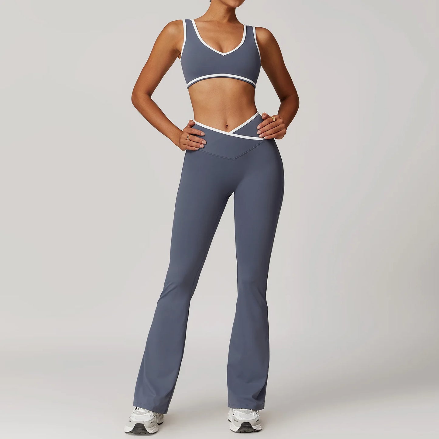 2PCS Women's Yoga & Workout Set – Short Sleeve Crop Top and High-Waist Leggings Sportswear