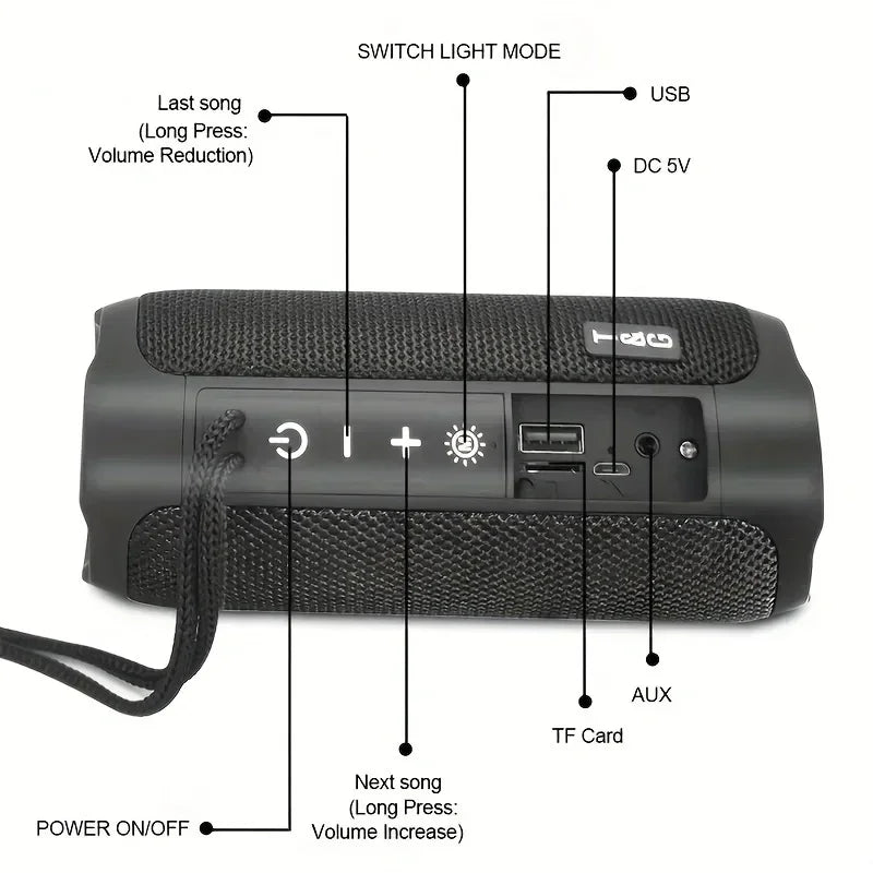 TG227 Portable Waterproof Bluetooth Speaker with Lamp – Upright Wireless Loudspeaker with Stereo Sound, TF Card & FM Radio