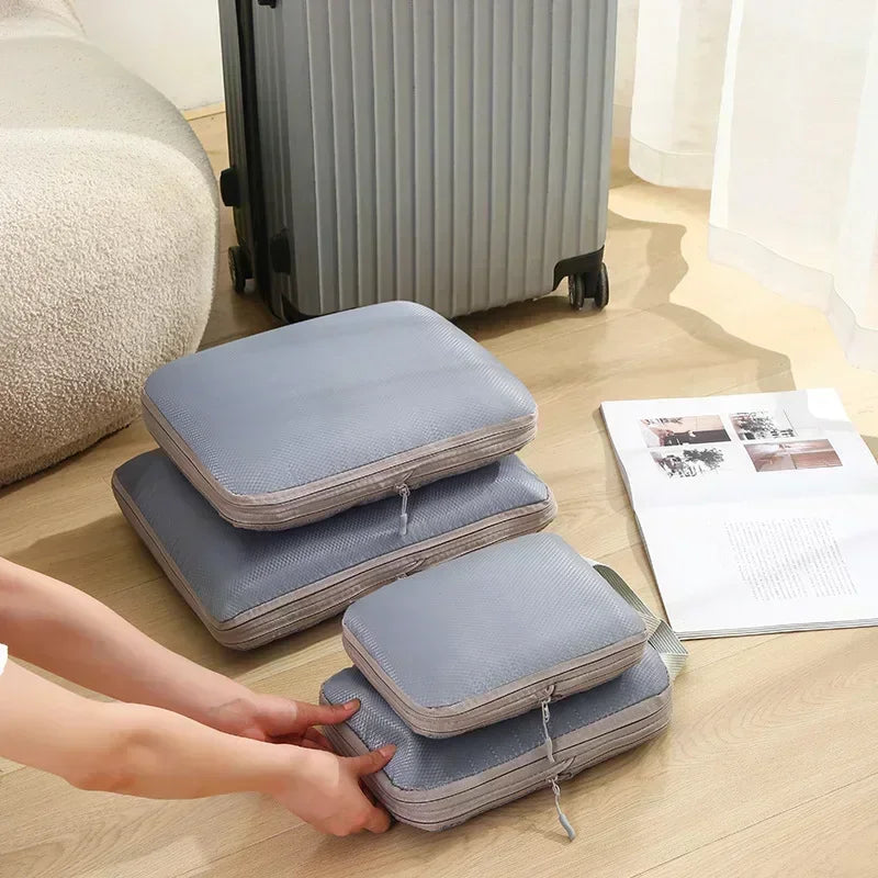 4-Piece Travel Compression Packing Cubes – Waterproof Luggage Organizers for Clothes and Makeup