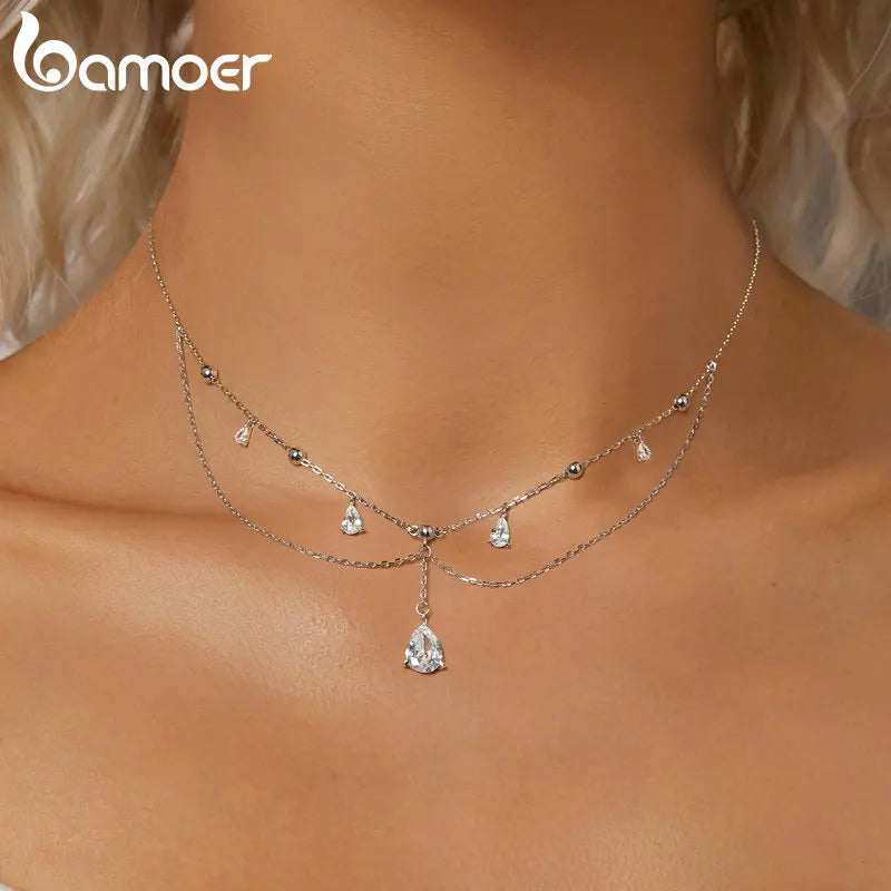Sun and Moon Pendant Necklace – 925 Sterling Silver White Gold-Plated Energy Symbol Choker for Women
