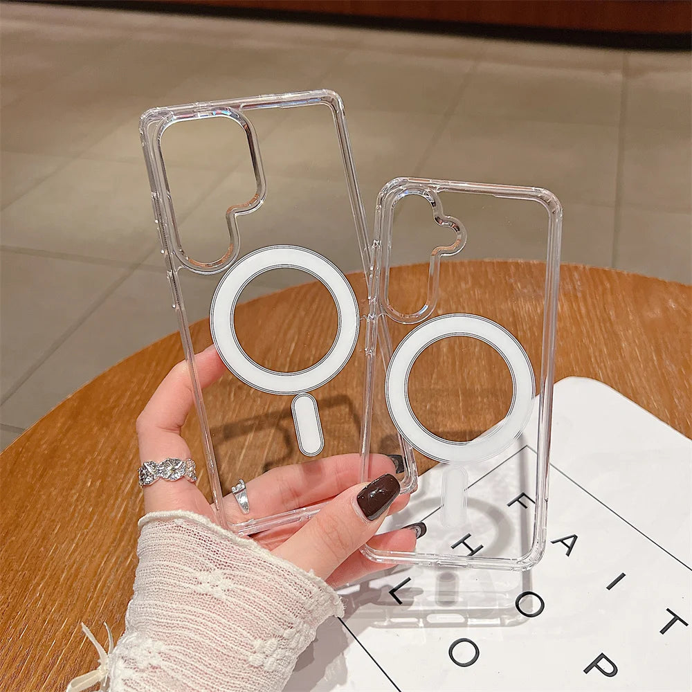 Transparent Magnetic Acrylic Case for Samsung Galaxy S25/S24/S23/S22/S21 FE & A Series – Ultra Thin Magsafe-Compatible Clear Cover